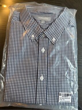 Men's Slim Navy Check Button-Down Shirt